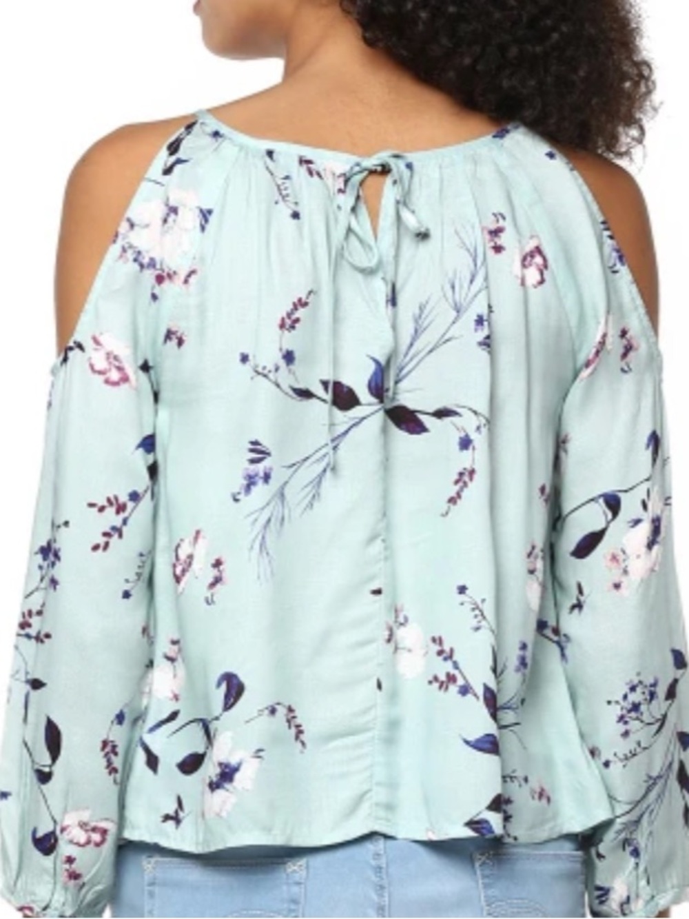 Arizona Jean Company Mint Floral Cold-Shoulder Crop Top - Picture 12 of 12